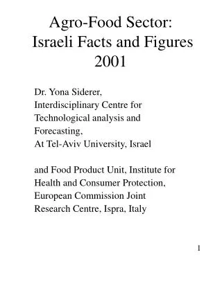 Agro-Food Sector: Israeli Facts and Figures 2001