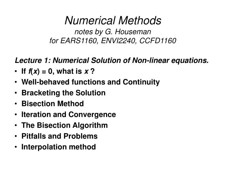numerical methods notes by g houseman for ears1160 envi2240 ccfd1160