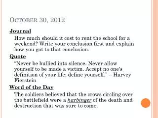 october 30 2012