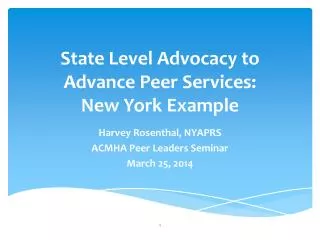 State Level Advocacy to Advance Peer Services: New York Example