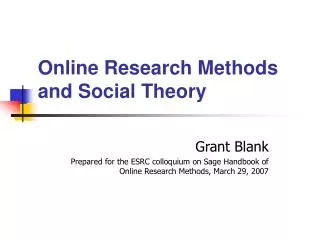 Online Research Methods and Social Theory