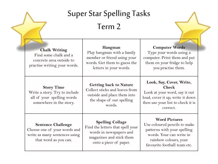 super star spelling tasks term 2