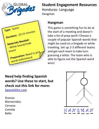 Student Engagement Resources Honduras- Language Hangman