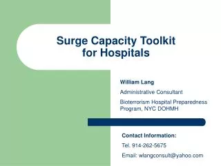 Surge Capacity Toolkit for Hospitals