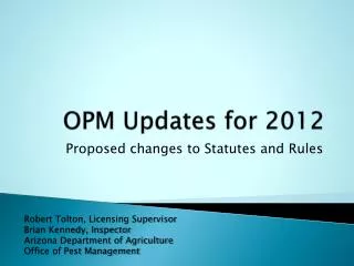 OPM Updates for 2012