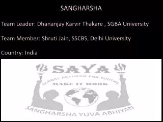 SANGHARSHA Team Leader: Dhananjay Karvir Thakare , SGBA University