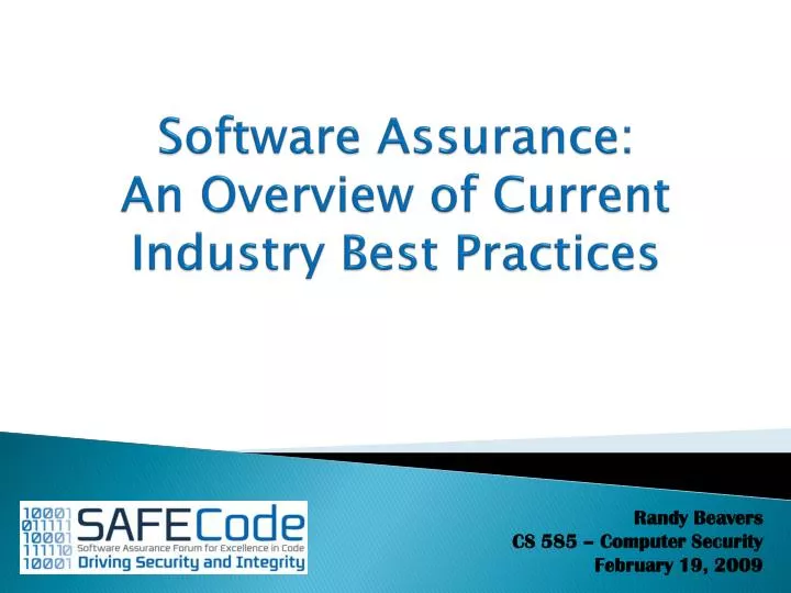 software assurance an overview of current industry best practices