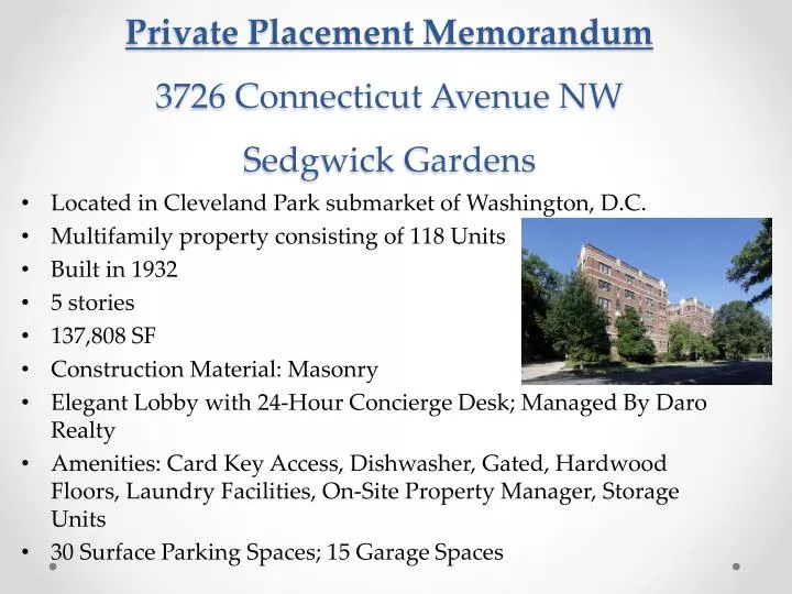 private placement memorandum 3726 connecticut avenue nw sedgwick gardens