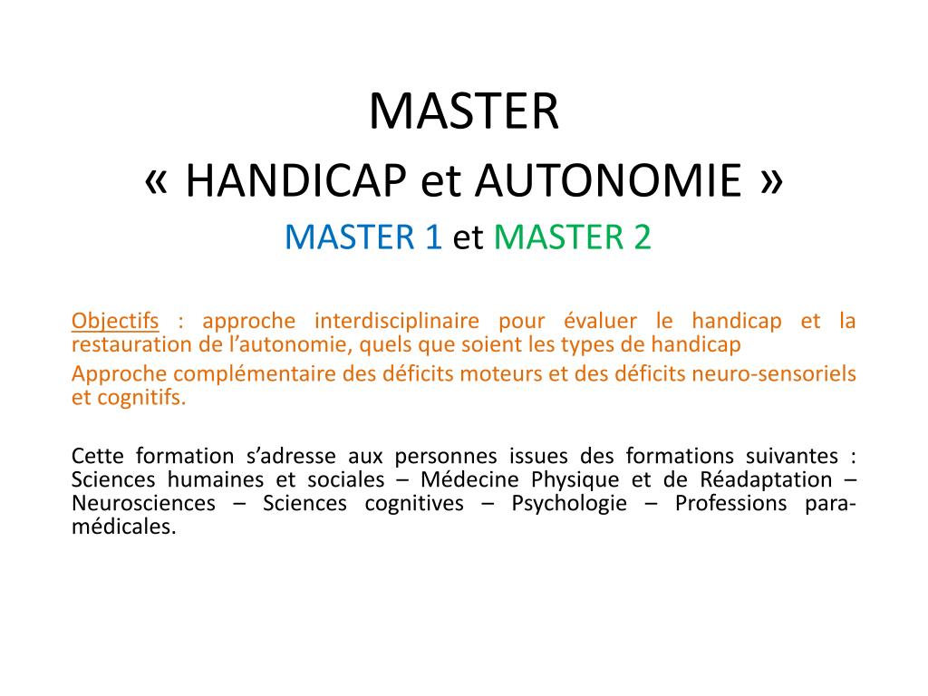 PPT - MASTER « HANDICAP et AUTONOMIE » PowerPoint Presentation, free ...
