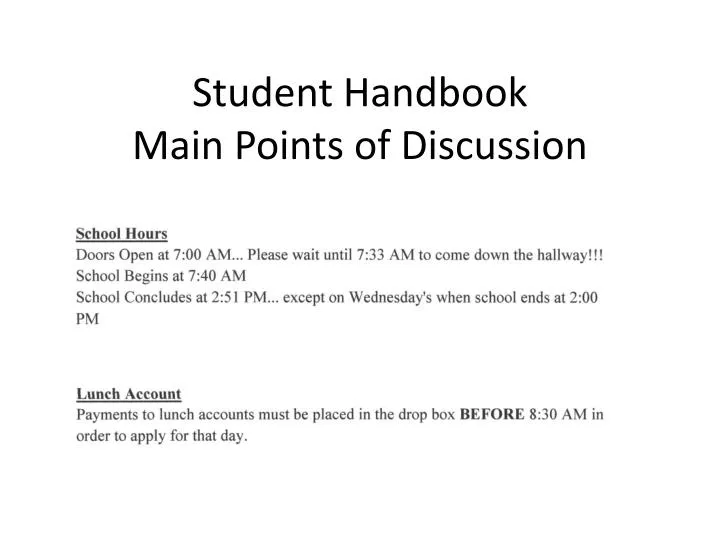 student handbook main points of discussion