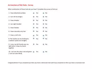 An Inventory of My Traits - Survey