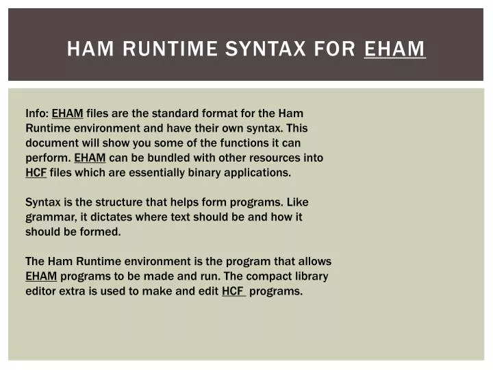 ham runtime syntax for eham