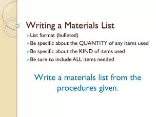 writing a materials list