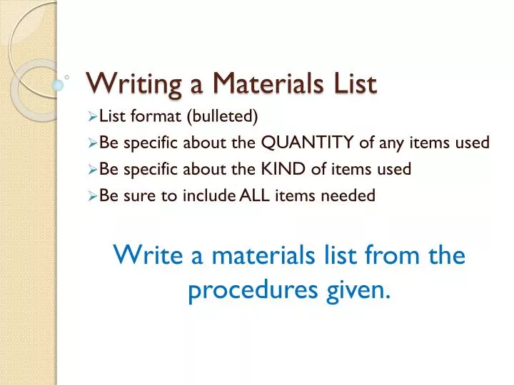writing a materials list