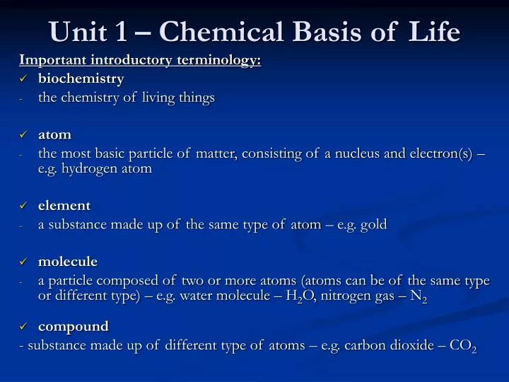 unit 1 chemical basis of life