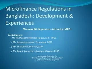 Microfinance Regulations in Bangladesh: Development &amp; Experiences