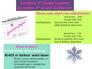 Craddock 2 nd Grade Concerts December 4 th at AHS Auditorium