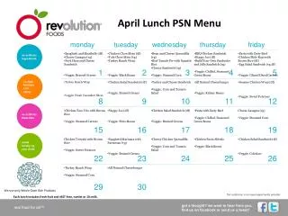 April Lunch PSN Menu