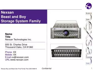 Name Title Nexsan Technologies Inc. 555 St. Charles Drive Thousand Oaks, CA 91360 Phone :	 XX