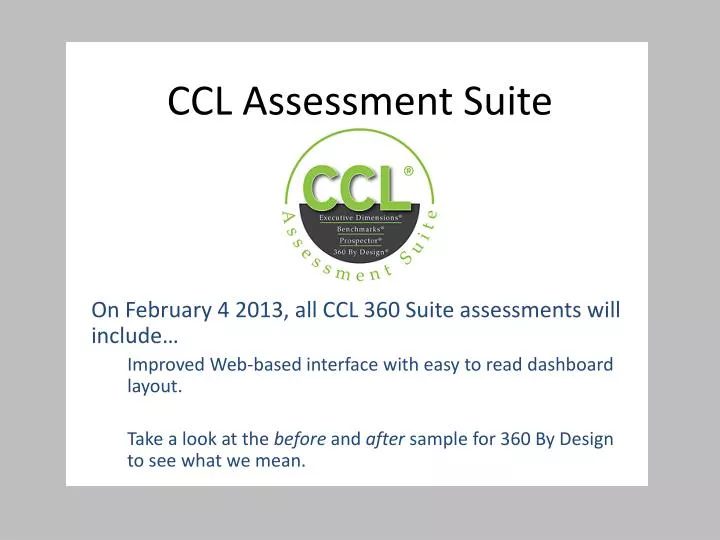 ccl assessment suite