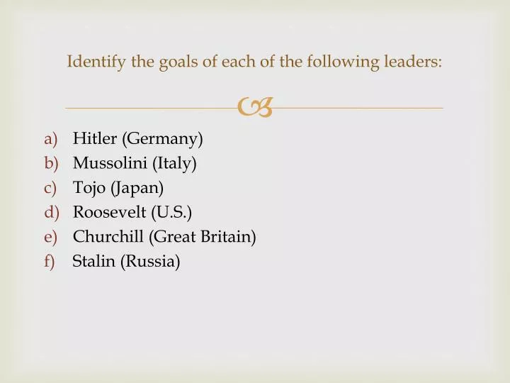 identify the goals of each of the following leaders