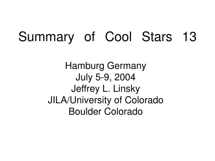 summary of cool stars 13