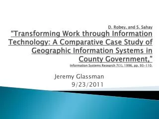 Jeremy Glassman 9/23/2011