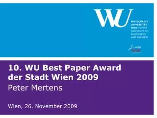 10. WU Best Paper Award der Stadt Wien 2009