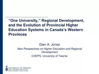 Glen A. Jones New Perspectives on Higher Education and Regional Development