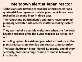 Meltdown alert at Japan reactor