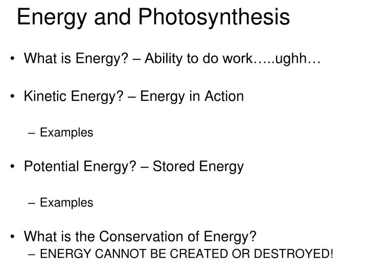 energy and photosynthesis