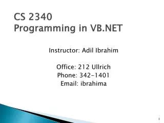 CS 2340 Programming in VB.NET