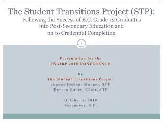 Presentation for the PNAIRP 2010 CONFERENCE By The Student Transitions Project