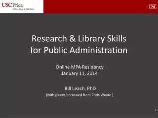 Research &amp; Library Skills for Public Administration
