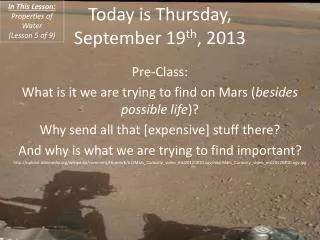Today is Thursday, September 19 th , 2013