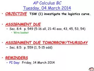 AP Calculus BC Tuesday , 04 March 2014
