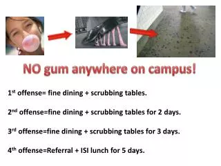 1 st offense= fine dining + scrubbing tables.