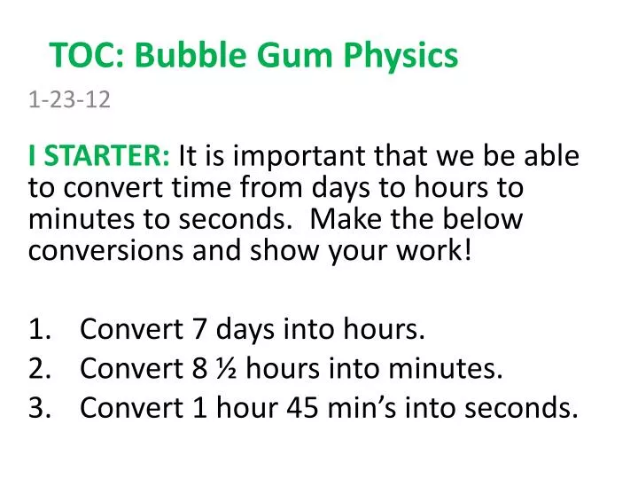 toc bubble gum physics