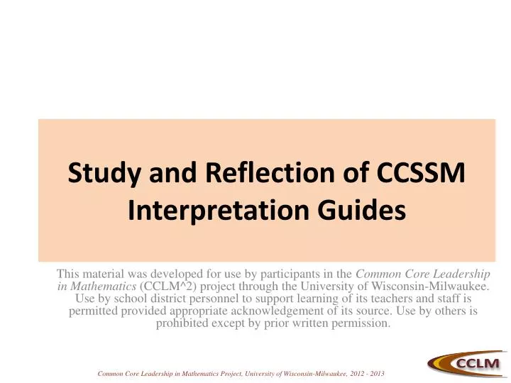 study and reflection of ccssm interpretation guides