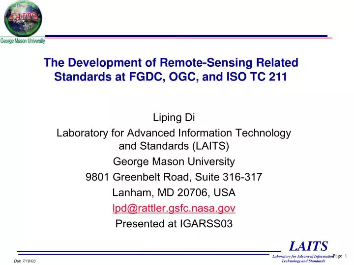 the development of remote sensing related standards at fgdc ogc and iso tc 211