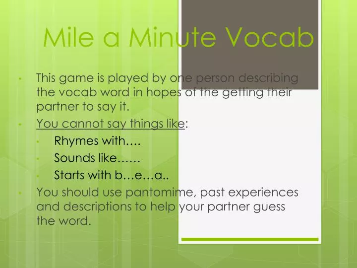mile a minute vocab