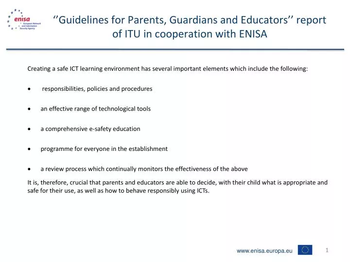 guidelines for parents guardians and educators report of itu in cooperation with enisa