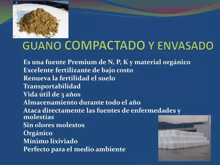 guano compactado y envasado