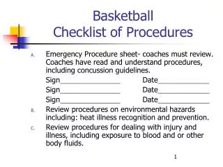 Basketball Checklist of Procedures