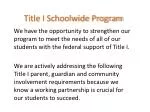 Strengthening Title I Programs for Student Success through Community Involvement - slide 1