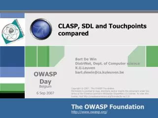 CLASP, SDL and Touchpoints compared