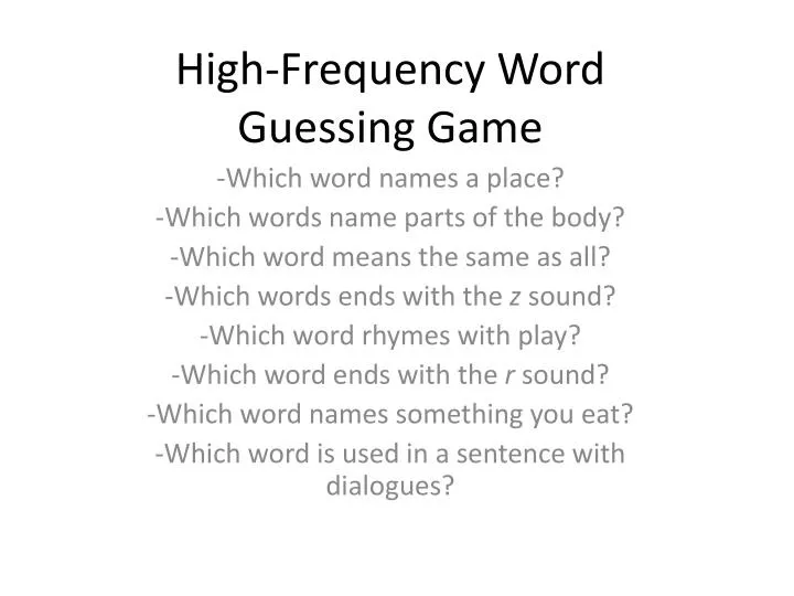 high frequency word guessing game