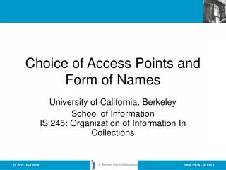 Choice of Access Points and Form of Names