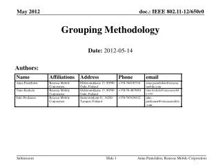 Grouping Methodology