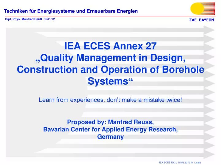 iea eces annex 27 quality management in design construction and operation of borehole systems